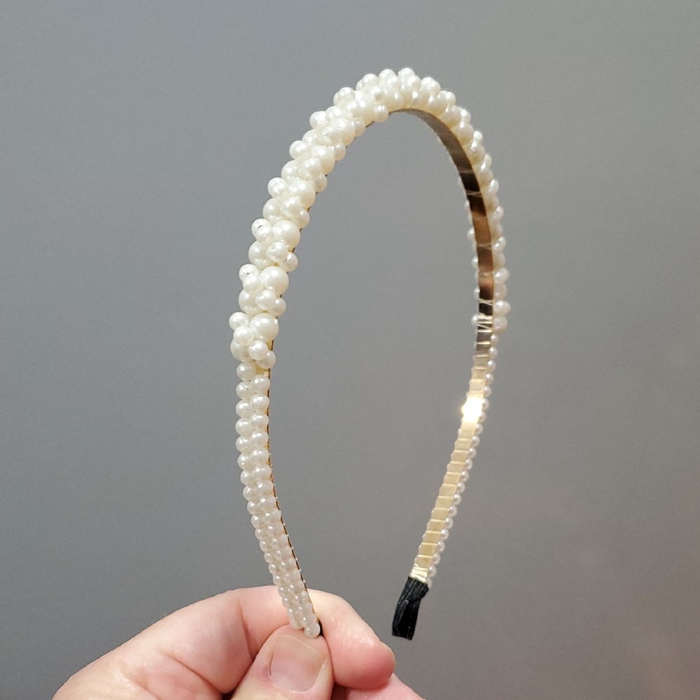 New boutique handmade pearl twisted metal flexible headband